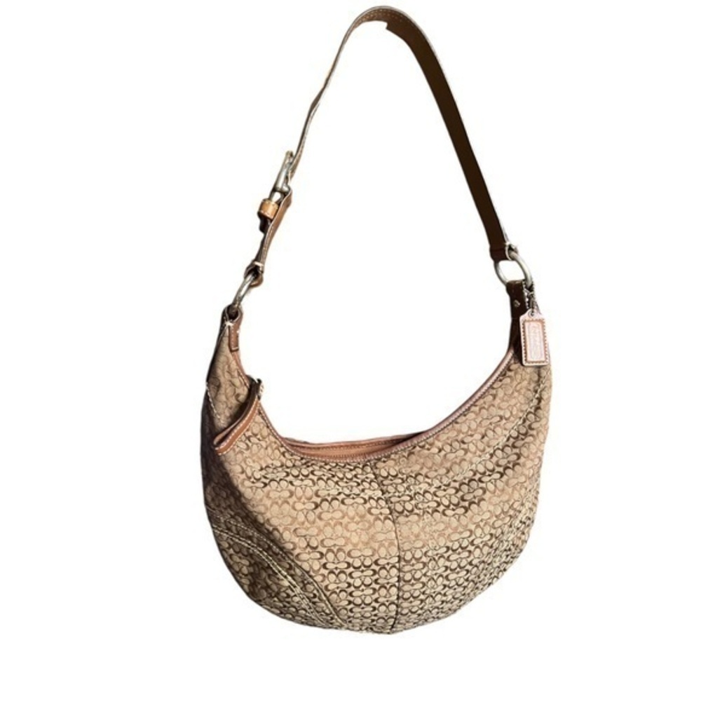Y2K ▶️ COACH ◀️ Classic Buckle Strap Monogram Jacquard Canvas Hobo Bag Crescent - Picture 6 of 14